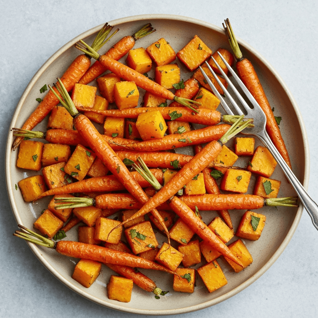 Roasted Carrot and Butternut Squash with Maple-Balsamic Glaze