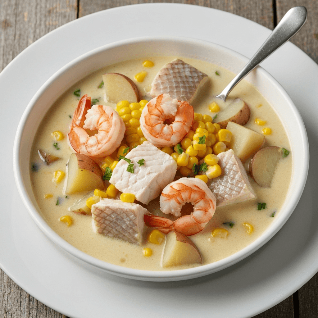 Maritime Seafood Chowder with Potato and Corn