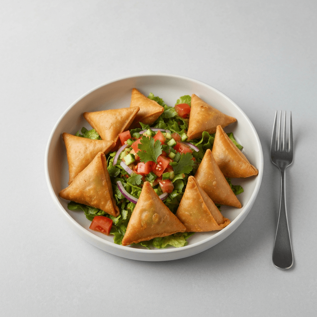 Samosa Chaat Salad with Tangy Tamarind Dressing