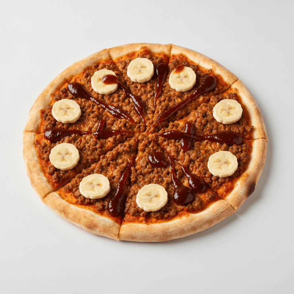 Bobotie Pizza with Banana Slices and Chutney Drizzle