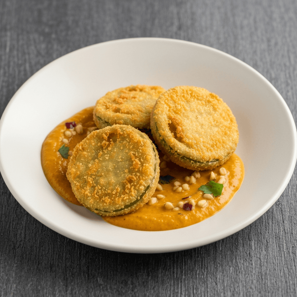 Fried Green Tomatoes with Romesco Sauce