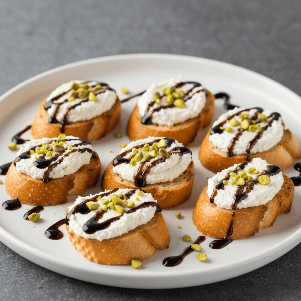 Whipped Ricotta Crostini with Balsamic Glaze and Toasted Pistachios