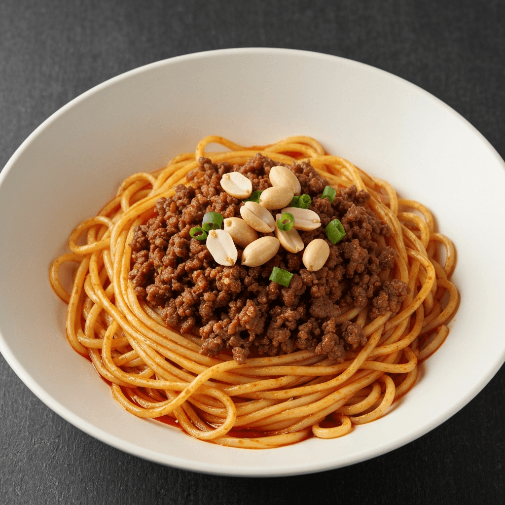 Spicy Sichuan Noodles with Ground Beef and Peanuts