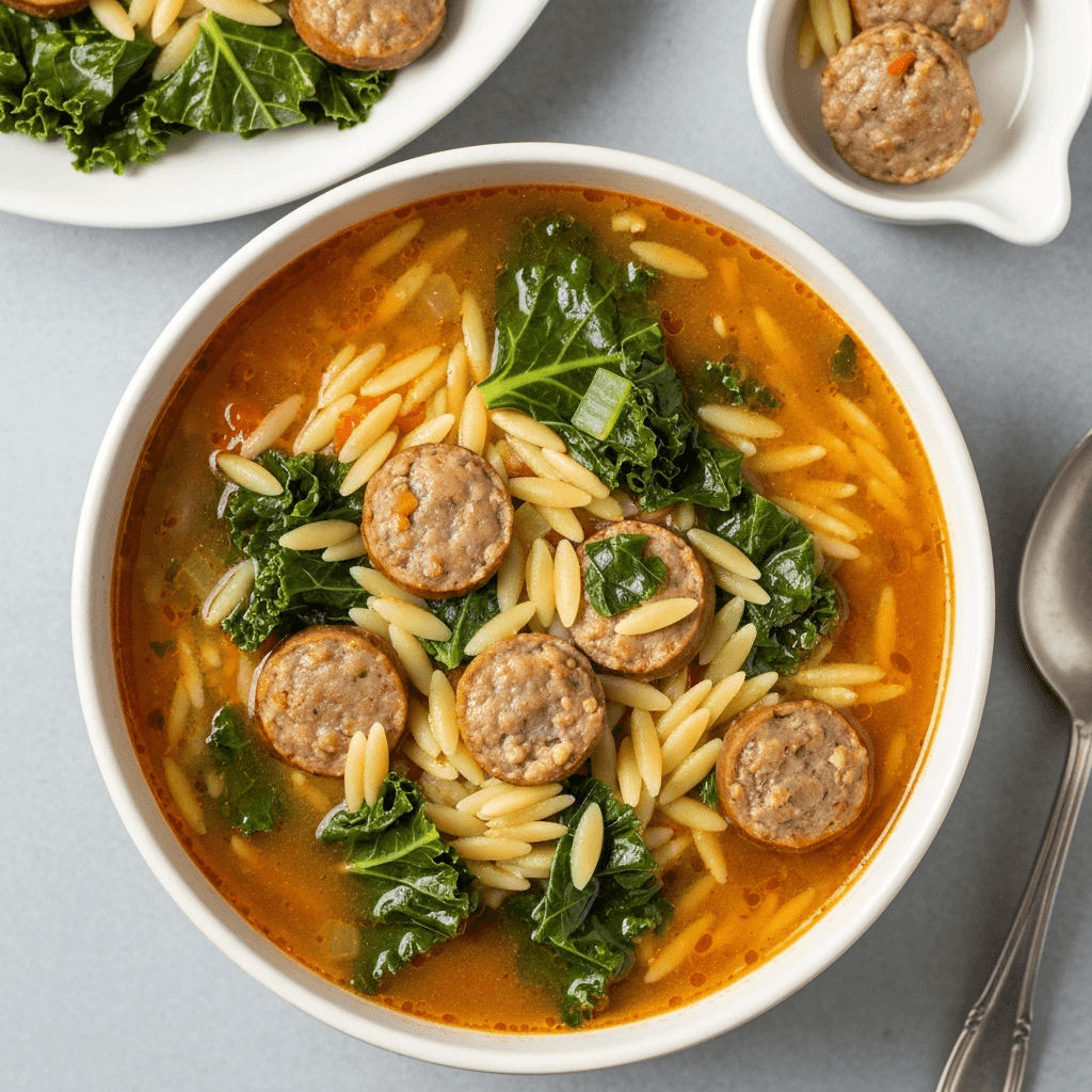 Italian Sausage and Orzo Soup with Kale
