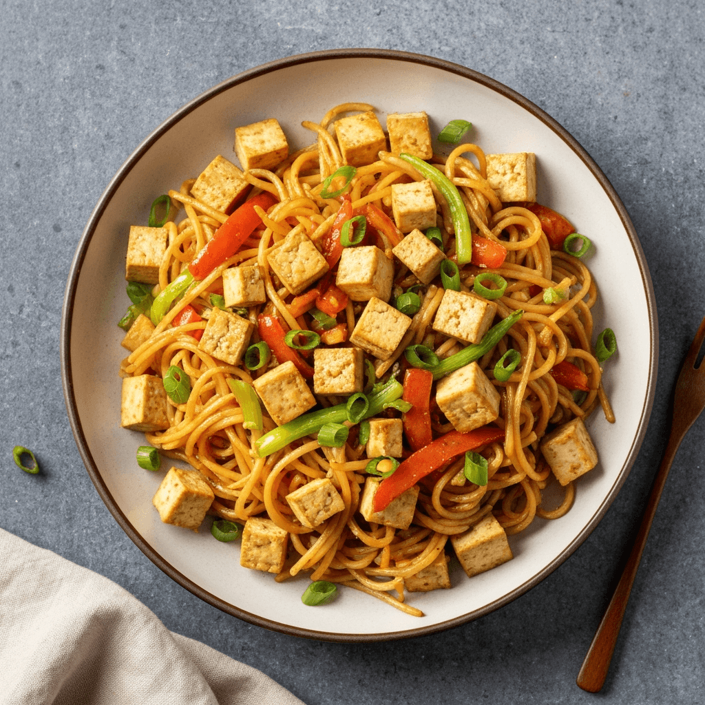 Sesame Ginger Tofu Stir-Fry with Noodles