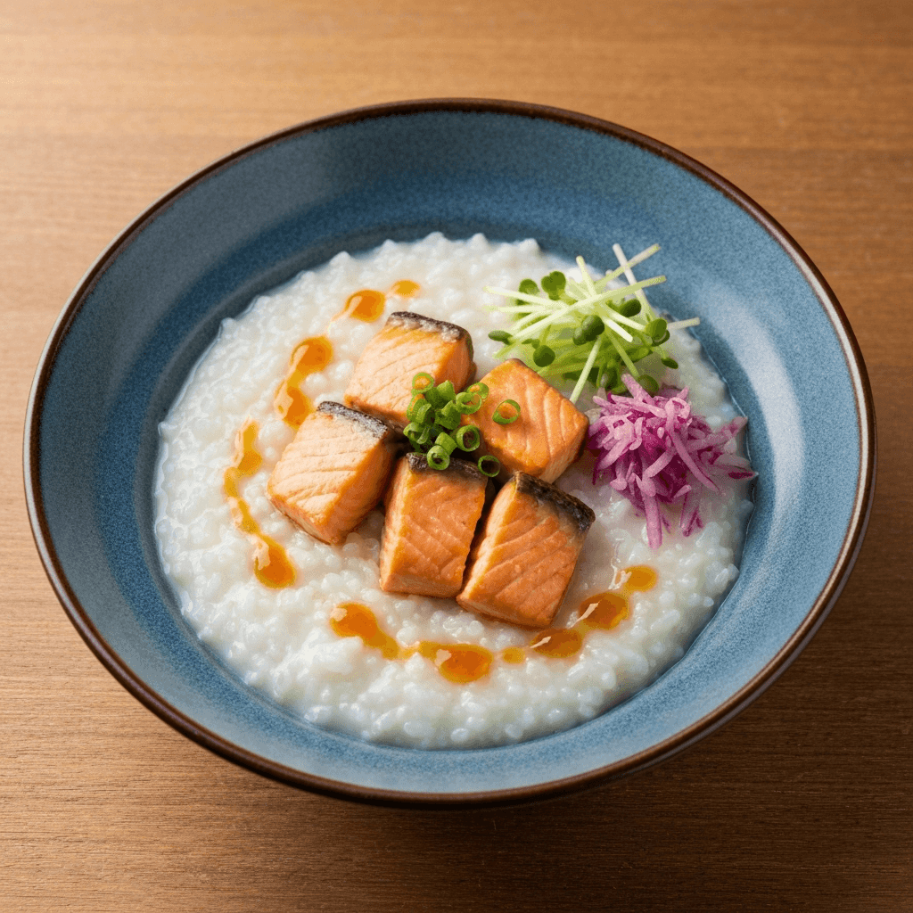 Savory Japanese Breakfast Bowl (Okayu with Miso Salmon)