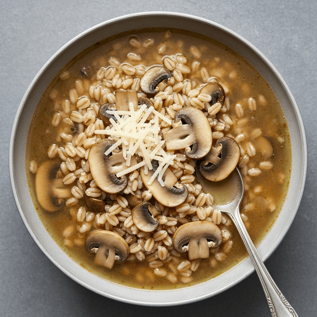 Italian Farro and Mushroom Soup with Parmesan