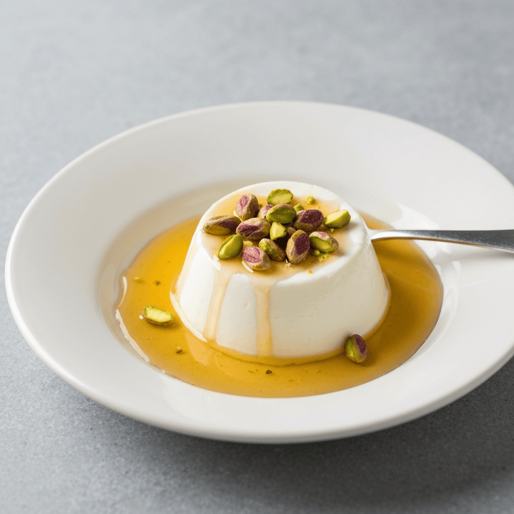 Greek Yogurt Panna Cotta with Honey and Pistachios