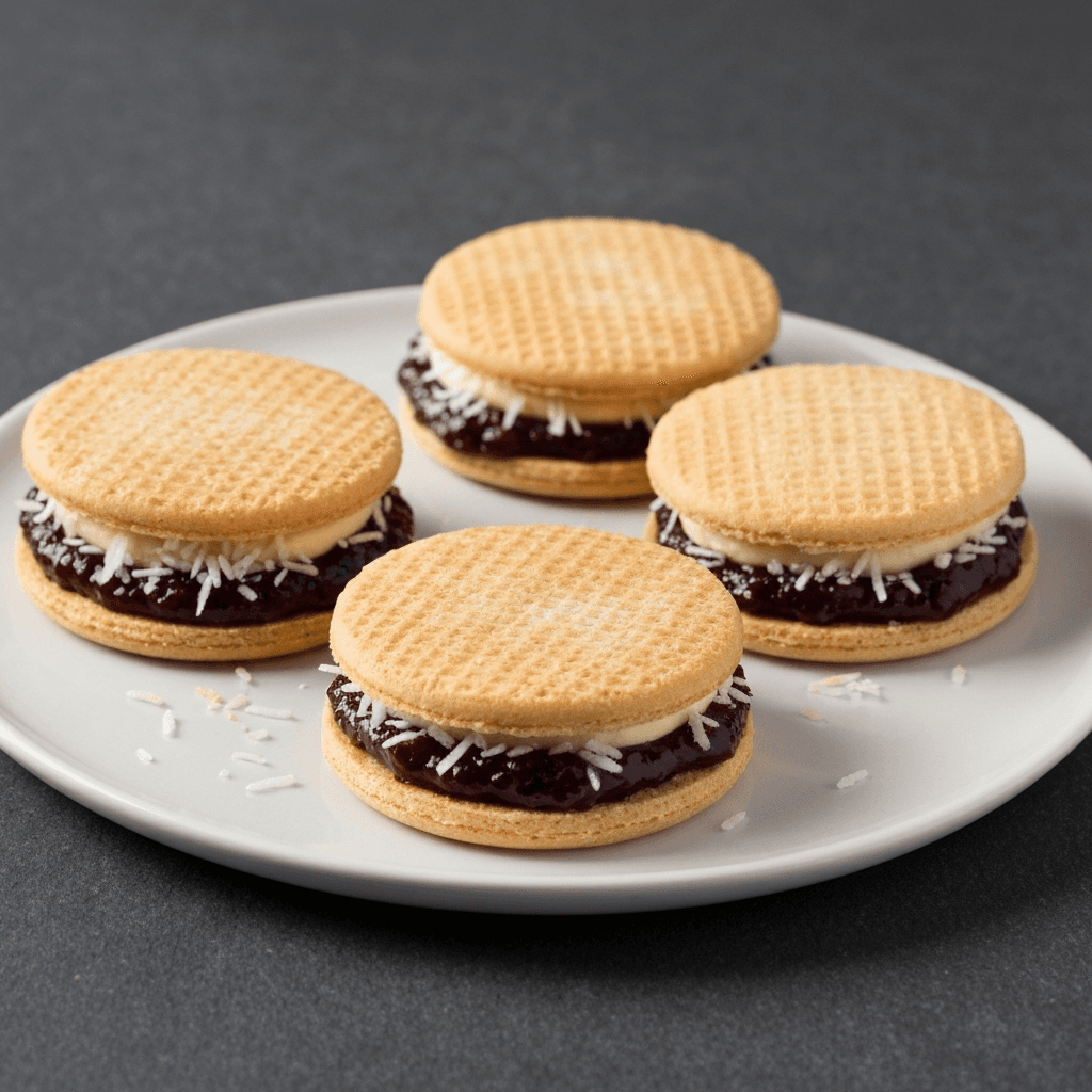 Obleas with Arequipe, Blackberry Jam, and Shredded Coconut