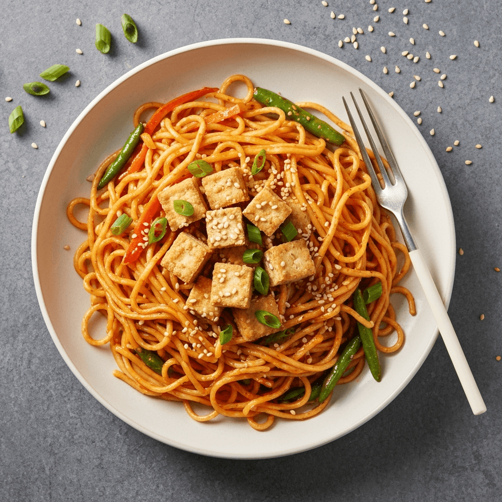 Spicy Peanut Noodles with Sesame-Crusted Tofu (Vegan)
