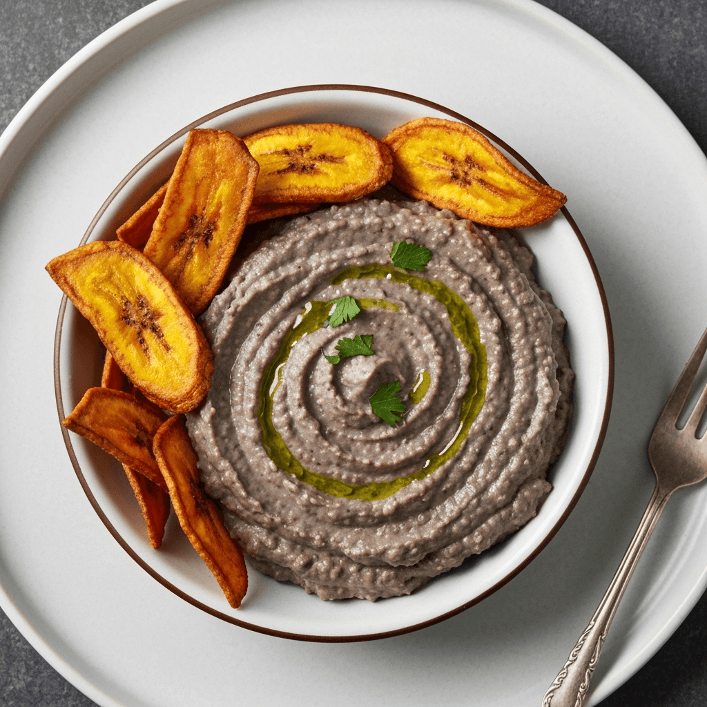 Black Bean Hummus with Plantain Chips