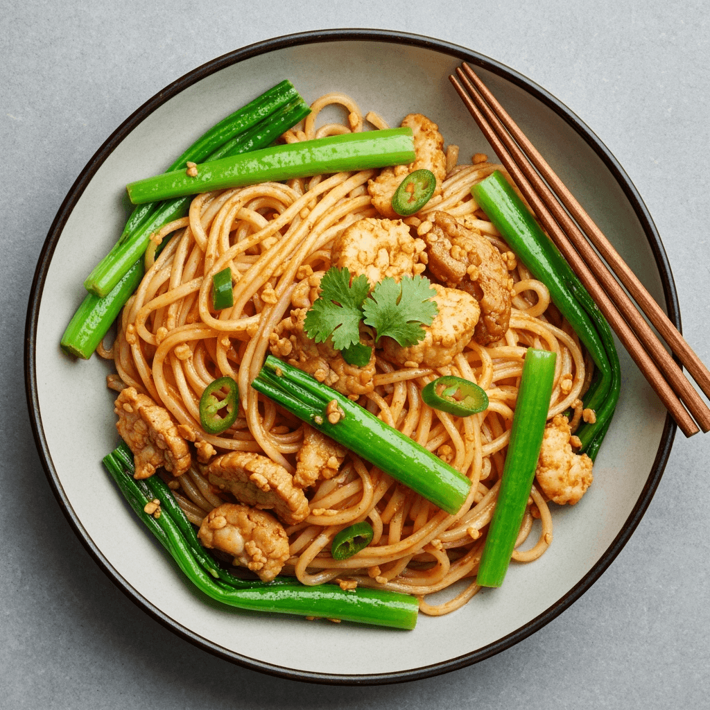 Spicy Noodle Stir Fry with Gai Lan