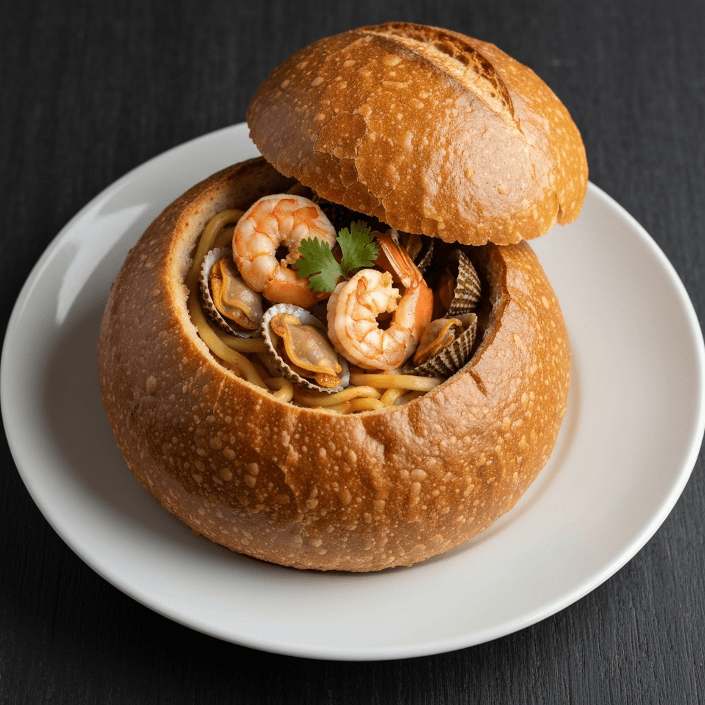 Spicy Sambal Bak Chor Mee Soup with Sourdough Bread Bowl
