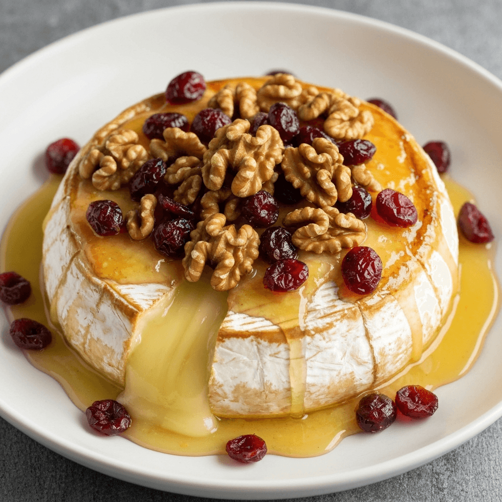 Baked Brie with Honey, Walnuts, and Cranberries