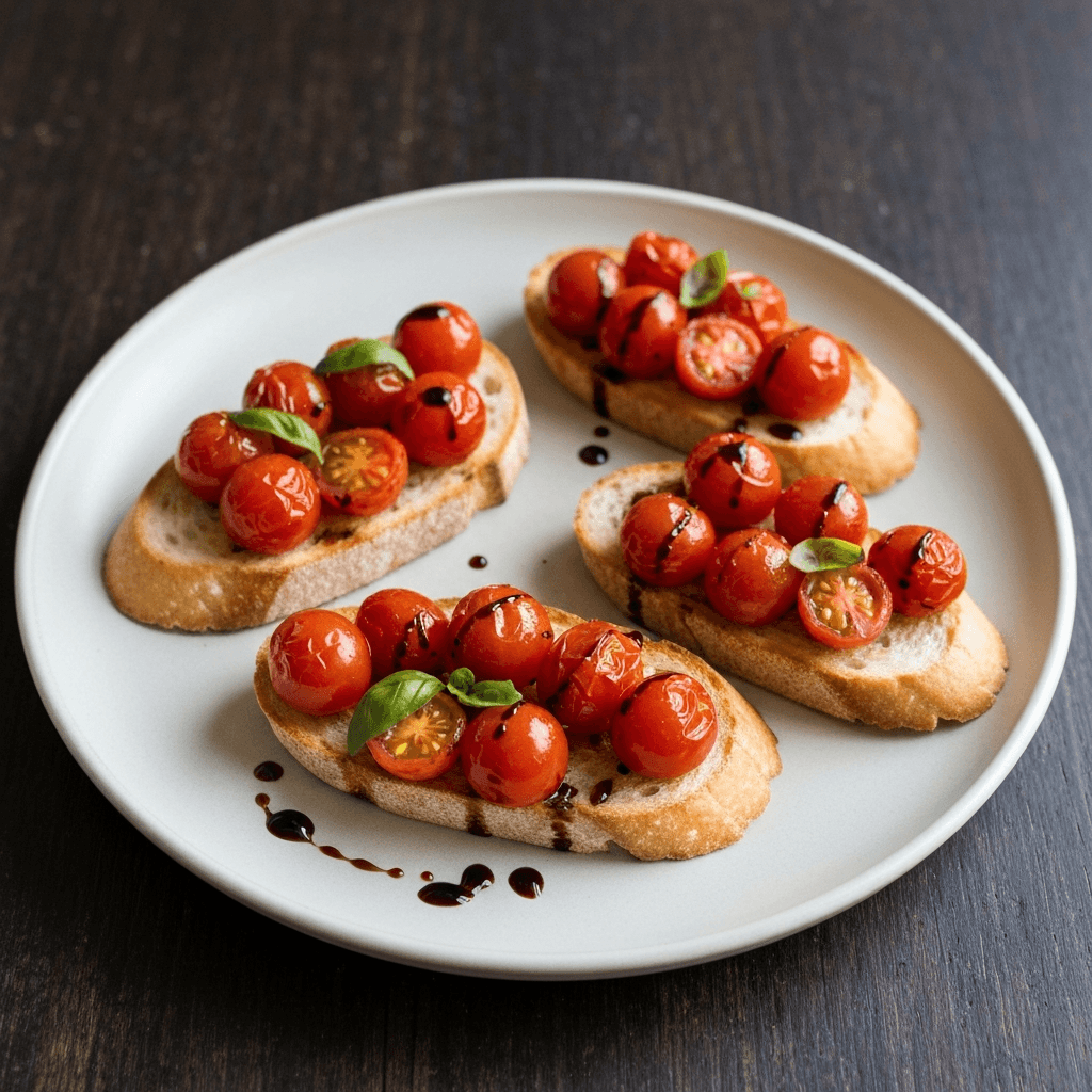 Bruschetta with Roasted Cherry Tomatoes and Balsamic Glaze