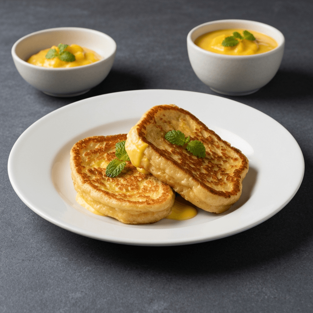 Pandan Roti Prata French Toast with Coconut Mango Soup