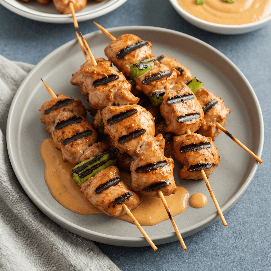 Korean BBQ Chicken Skewers with Peanut Satay Sauce