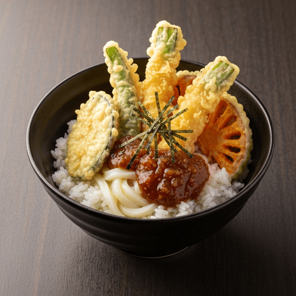 Tempura Donburi (Tendon) with Assorted Vegetables & Dipping Sauce