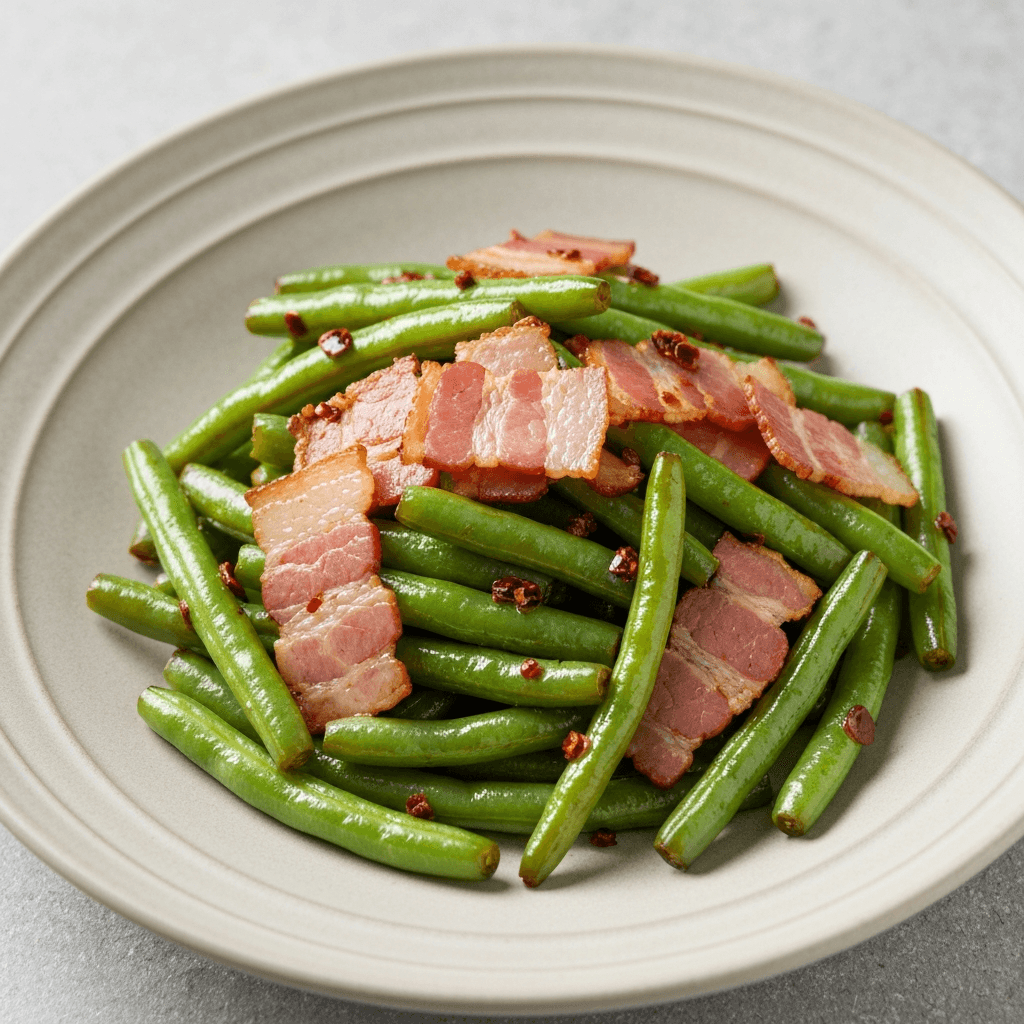 Sichuan Style Green Beans with Bacon and Chili Oil