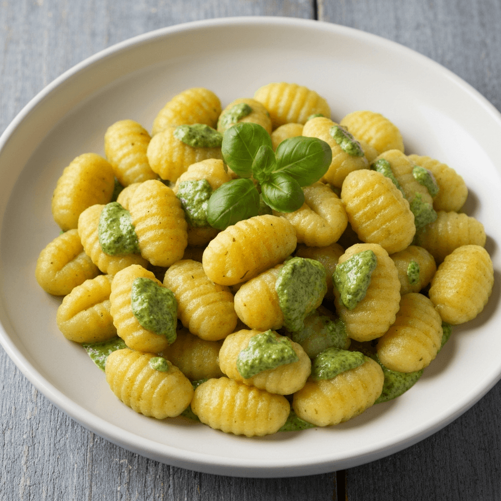 Peruvian Potato Gnocchi with Creamy Pesto Sauce