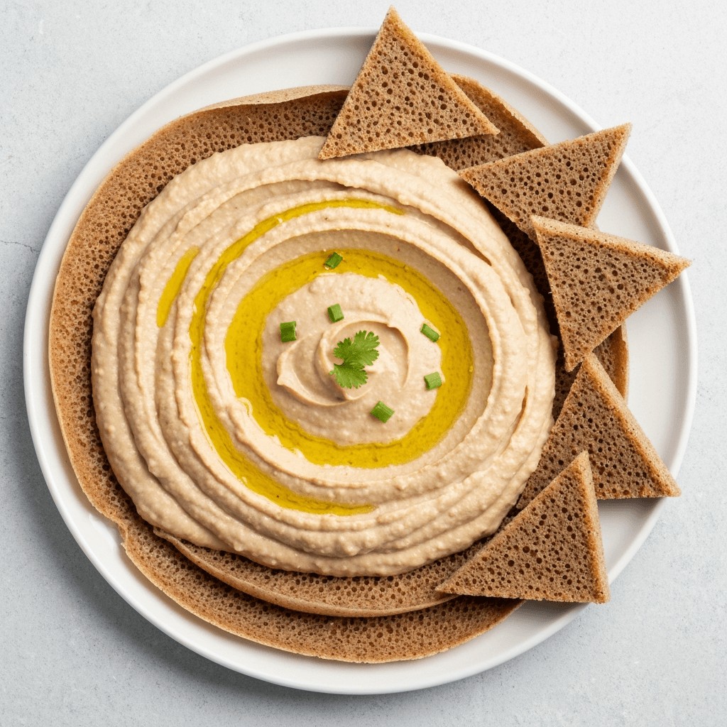 Buticha (Chickpea Dip) with Injera Wedges