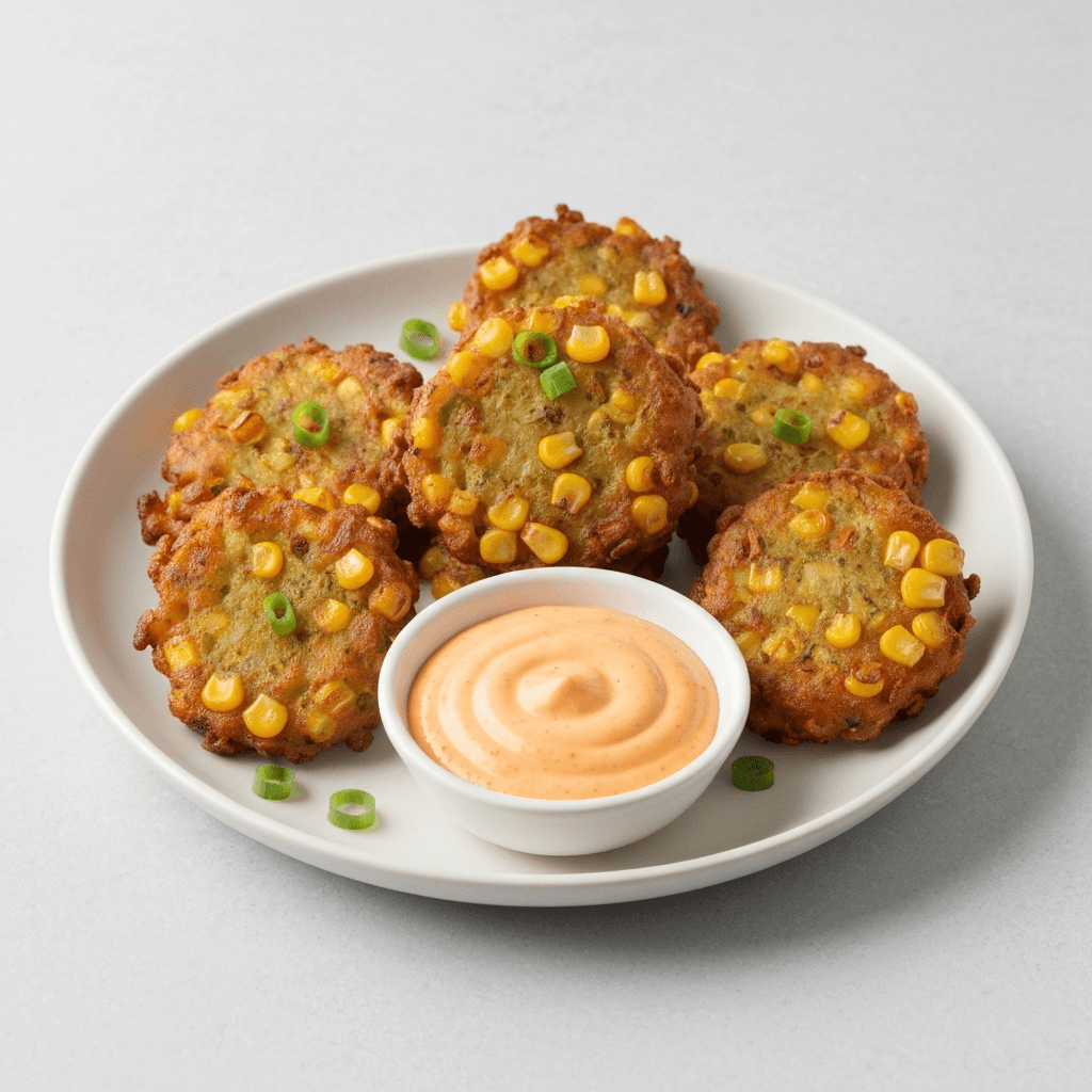 Peruvian Potato and Corn Fritters with Spicy Mayo