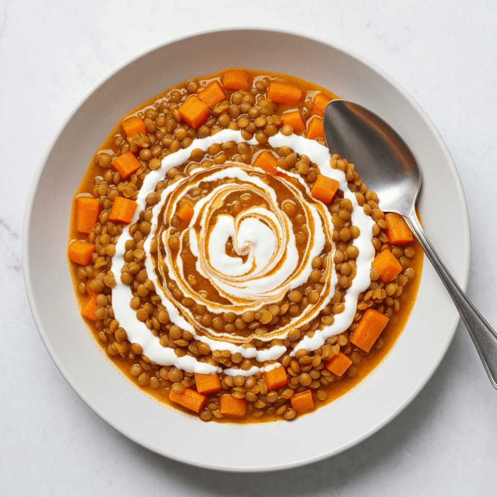 Roasted Carrot and Lentil Soup with Jersey Cream