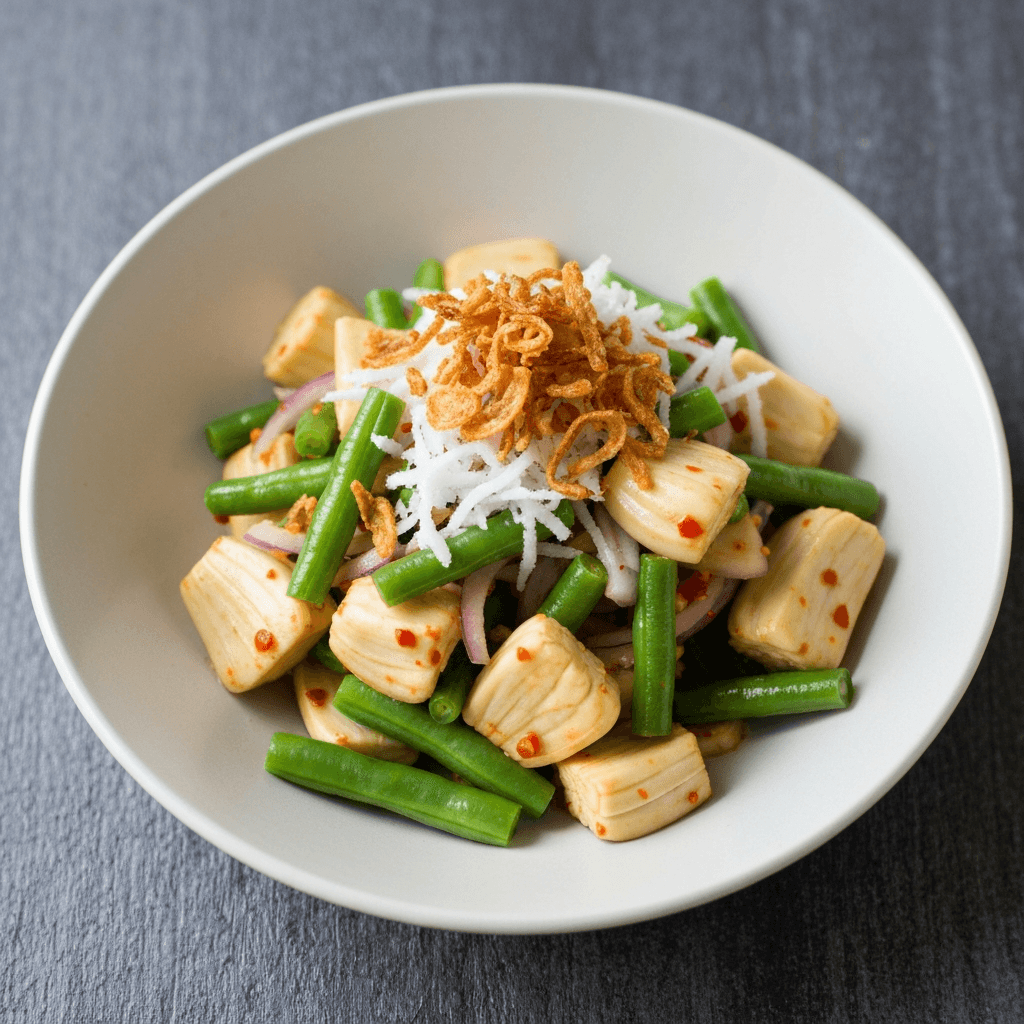 Lawar Salad with Jackfruit, Green Beans, and Coconut