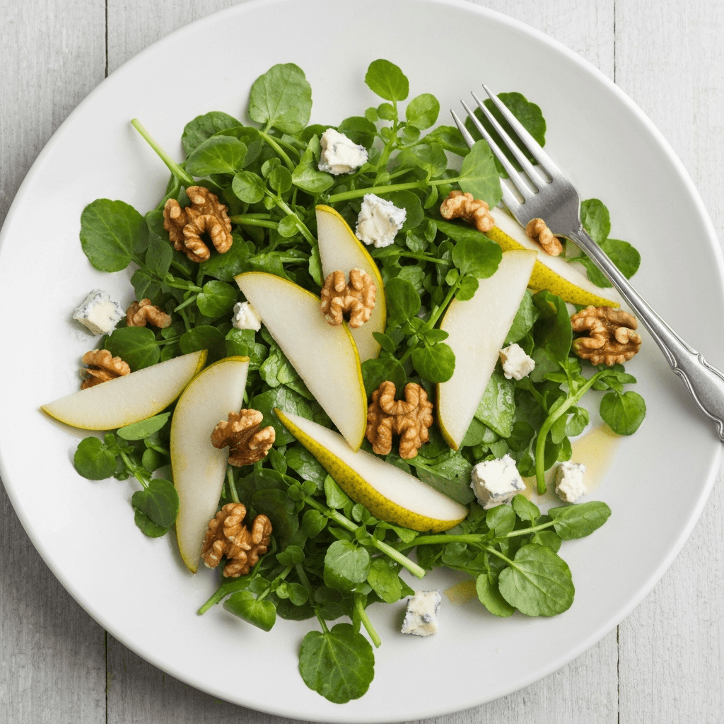 Watercress and Pear Salad with Toasted Walnuts and Stilton