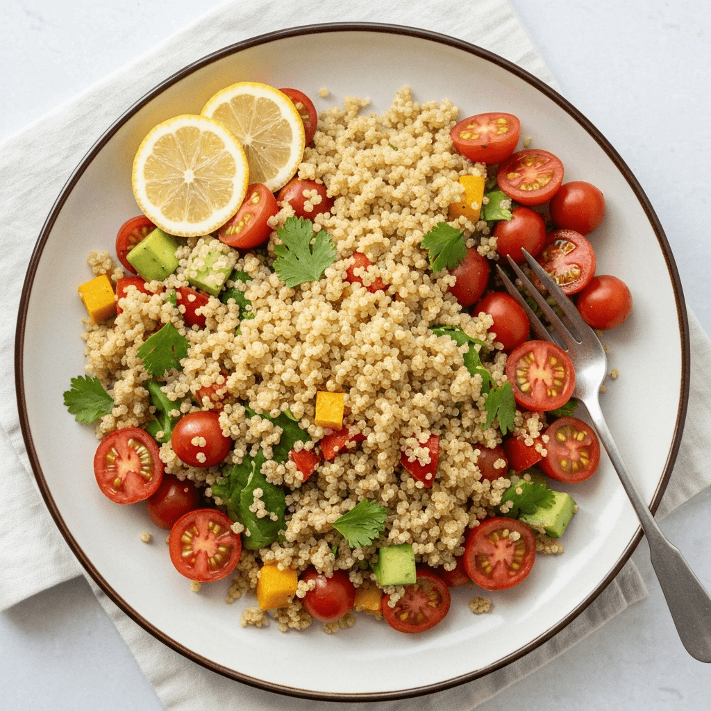 Roasted Vegetable and Quinoa Salad with Lemon-Tahini Dressing