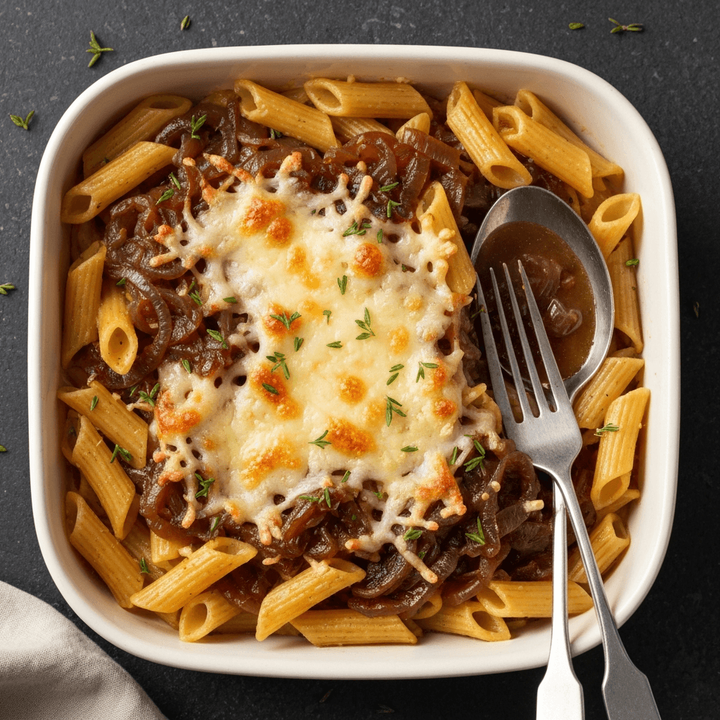 French Onion Soup Inspired Pasta Bake