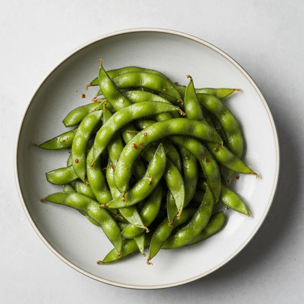Spicy Edamame with Toasted Sesame Oil and Togarashi