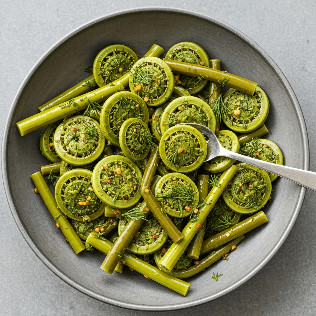 Pickled Fiddleheads with Garlic and Dill