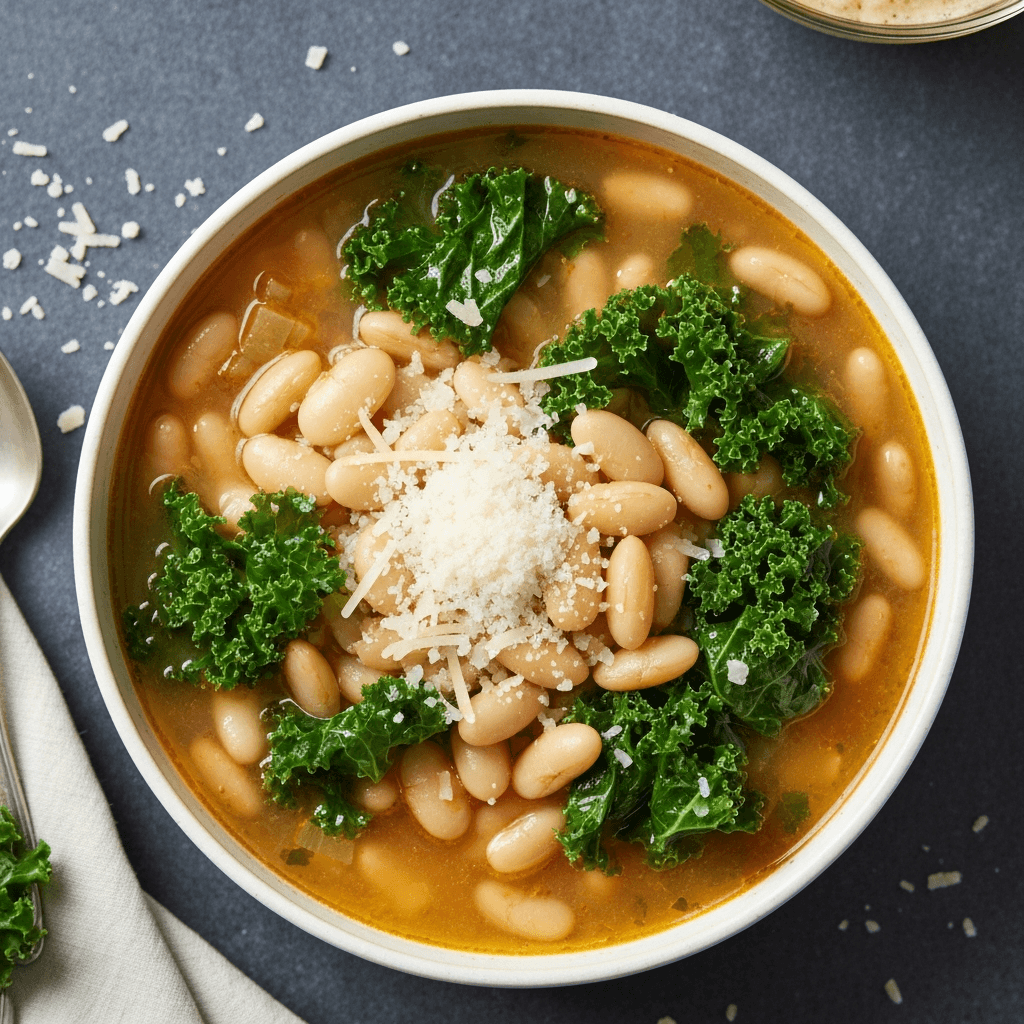 Garlic and White Bean Soup with Kale and Parmesan