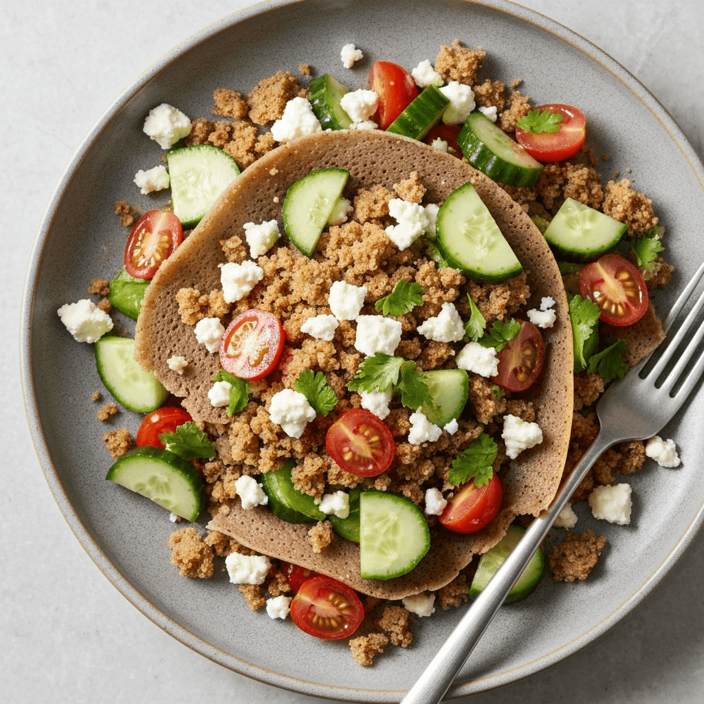 Injera and Feta Salad with Lemon-Herb Dressing