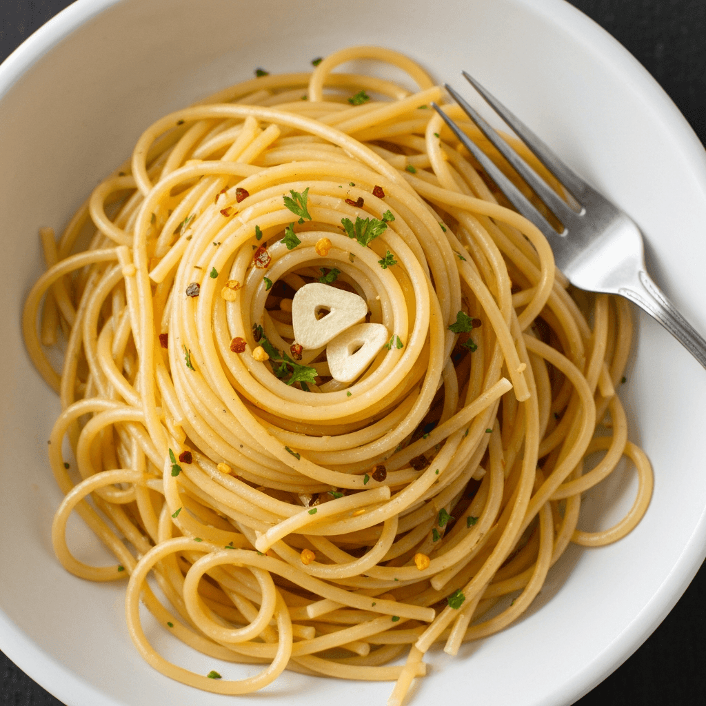 Spaghetti Aglio e Olio with Chili Flakes and Garlic