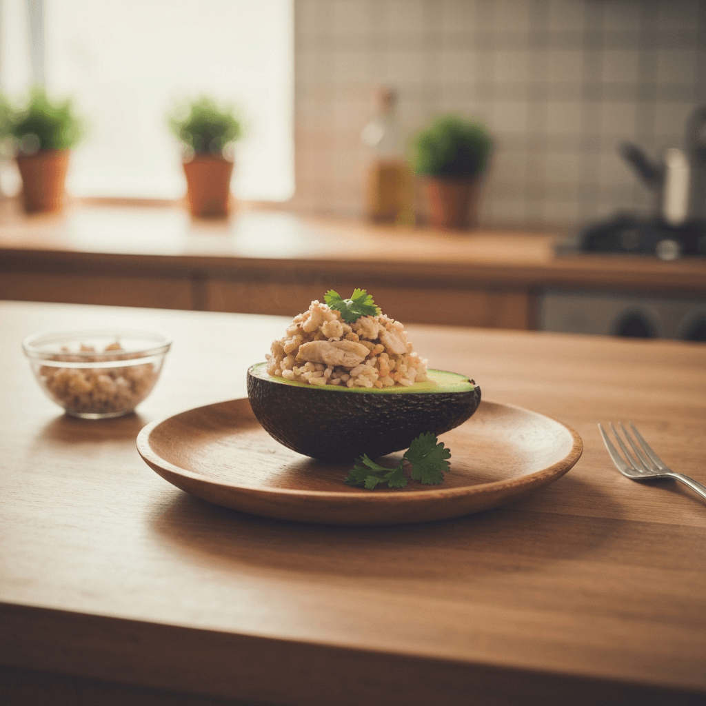 Stuffed Avocado with Chicken and Rice Salad