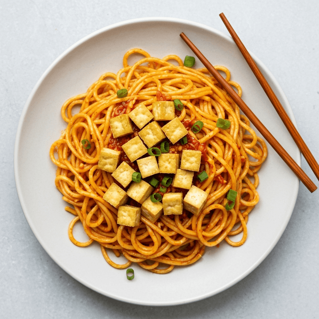 Spicy Chili Peanut Noodles with Tofu