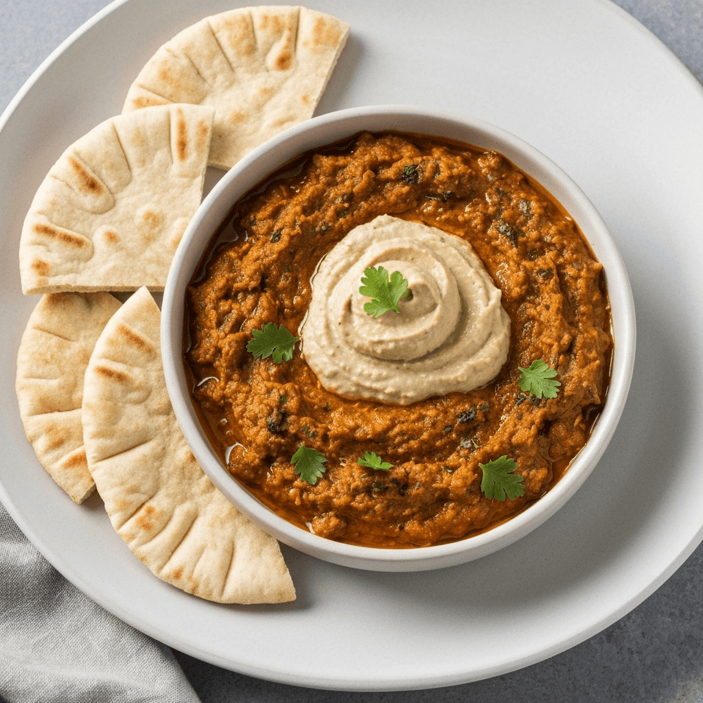 Bobotie Hummus with Pita Bread