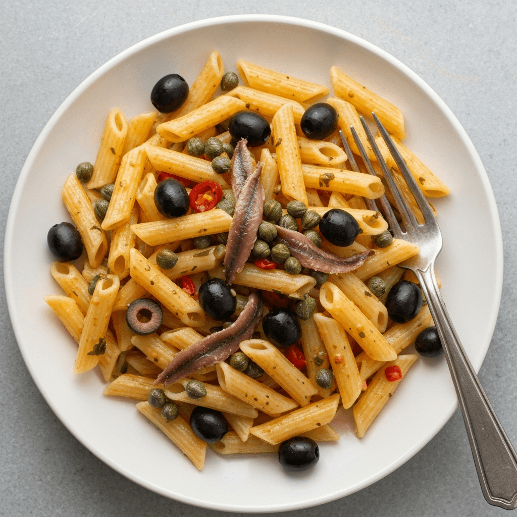 Puttanesca Pasta with Anchovies, Olives, and Capers