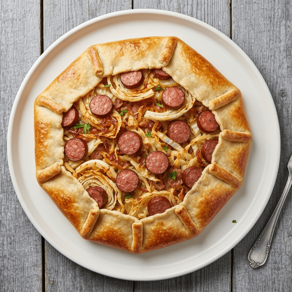 Galette with Caramelized Cabbage, Sausage and Smoked Paprika