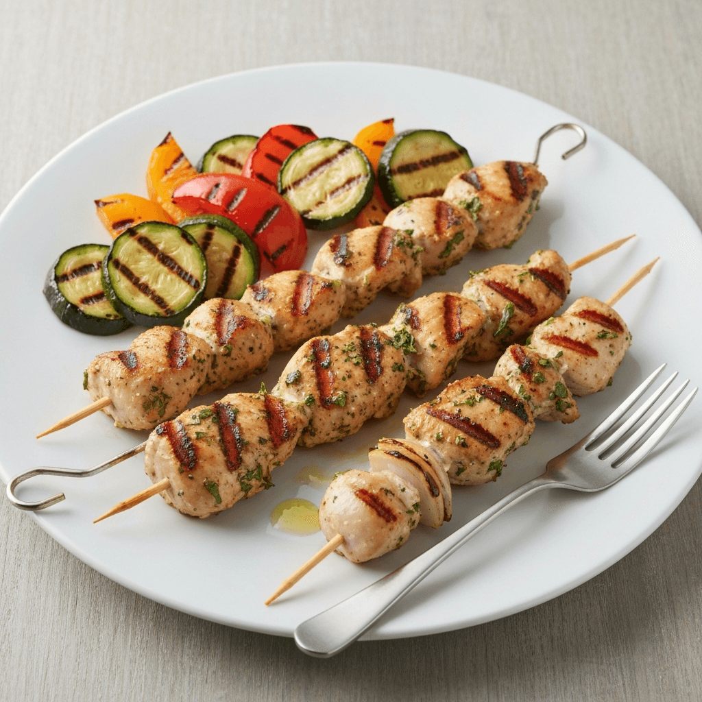 Garlic & Herb Marinated Chicken Skewers with Grilled Vegetables