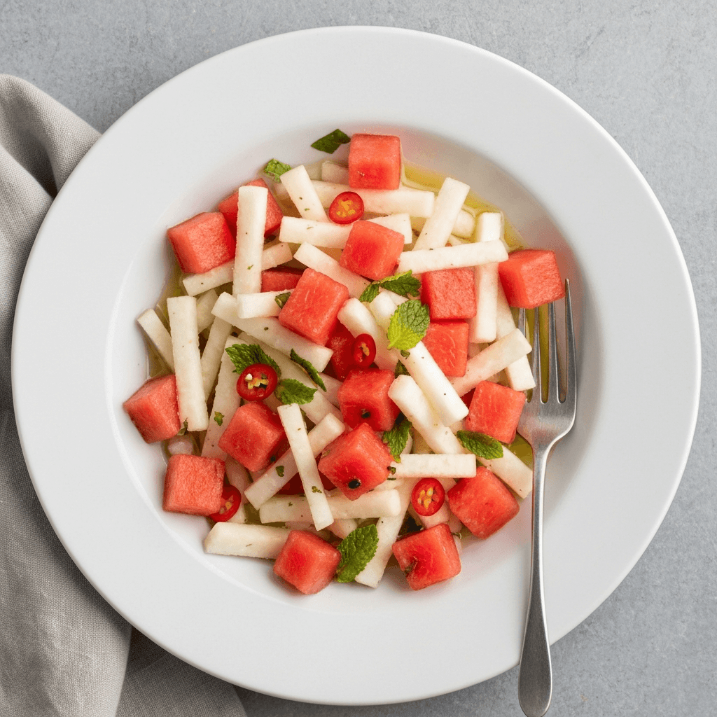 Spicy Watermelon & Jicama Salad with Lime-Mint Dressing