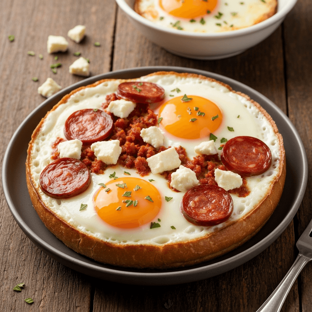 Spanish Baked Eggs with Chorizo and Manchego