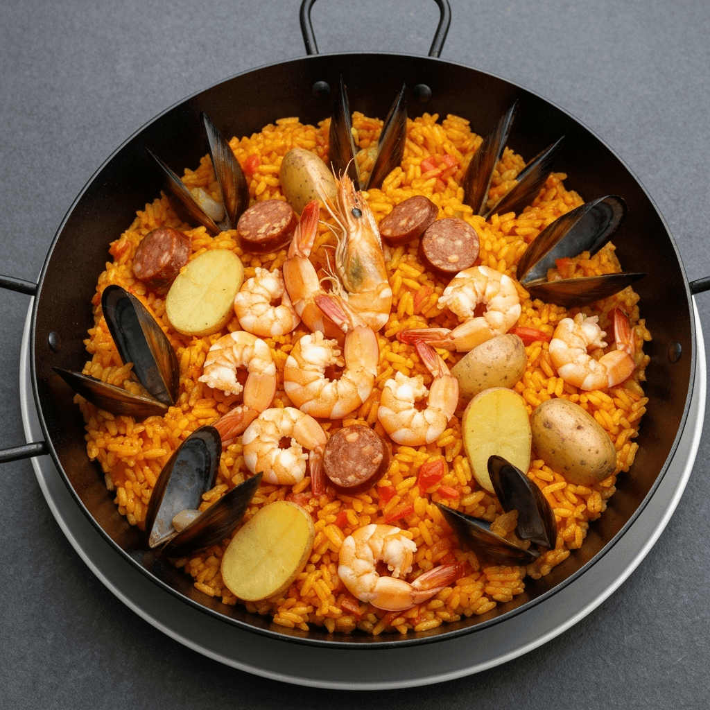 Peruvian Potato and Seafood Paella
