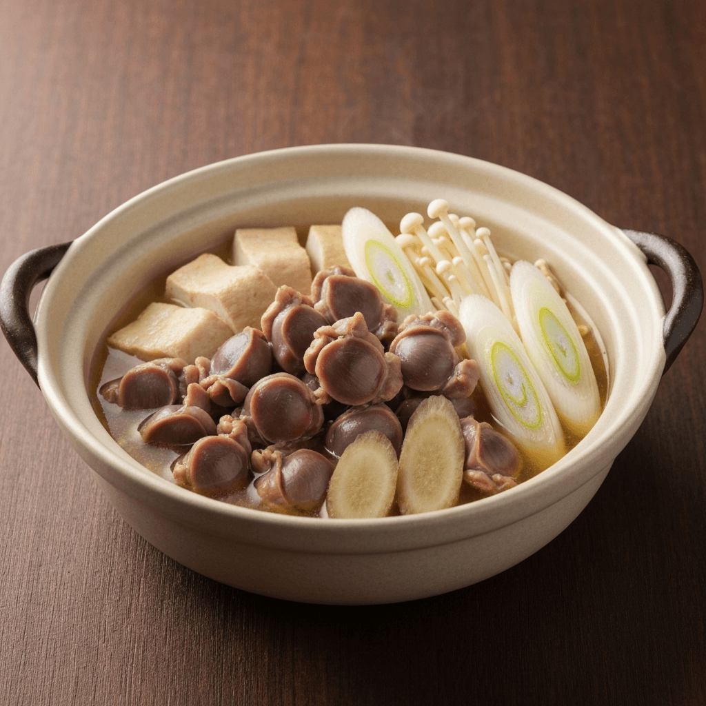 Motsunabe-Inspired Gizzard and White Miso Nabe with Burdock Root