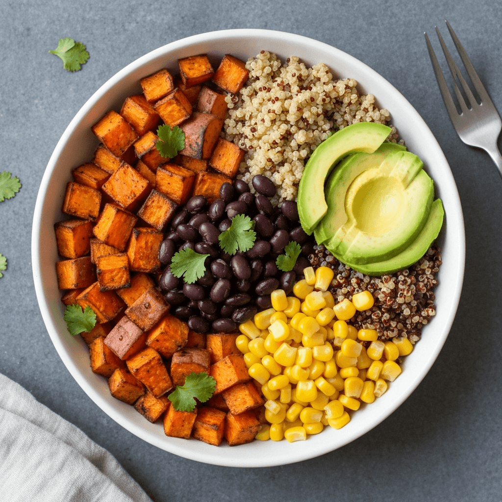 Sweet Potato and Quinoa Bowl with Black Beans and Avocado
