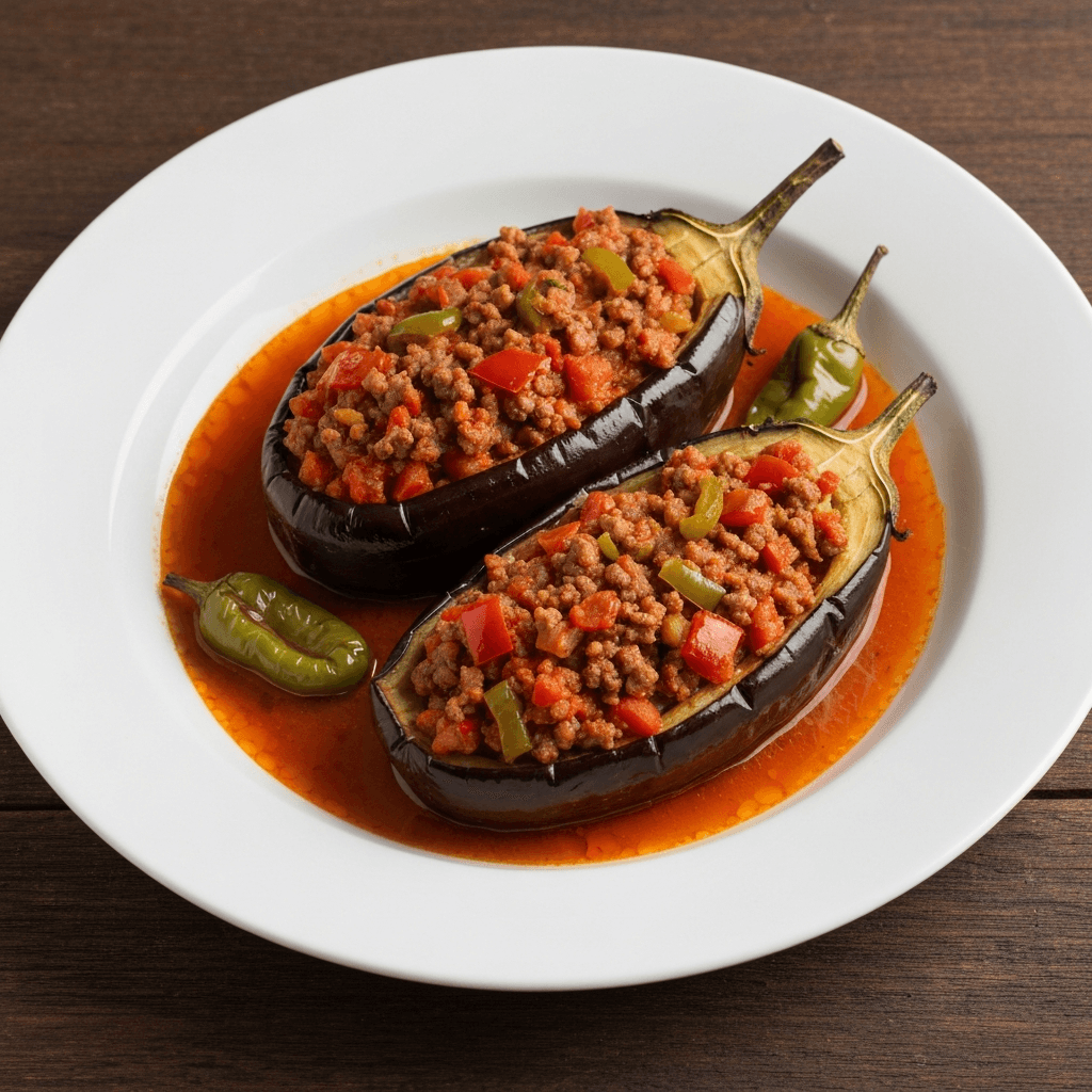 Karniyarik (Stuffed Eggplant) with Ground Beef and Vegetables