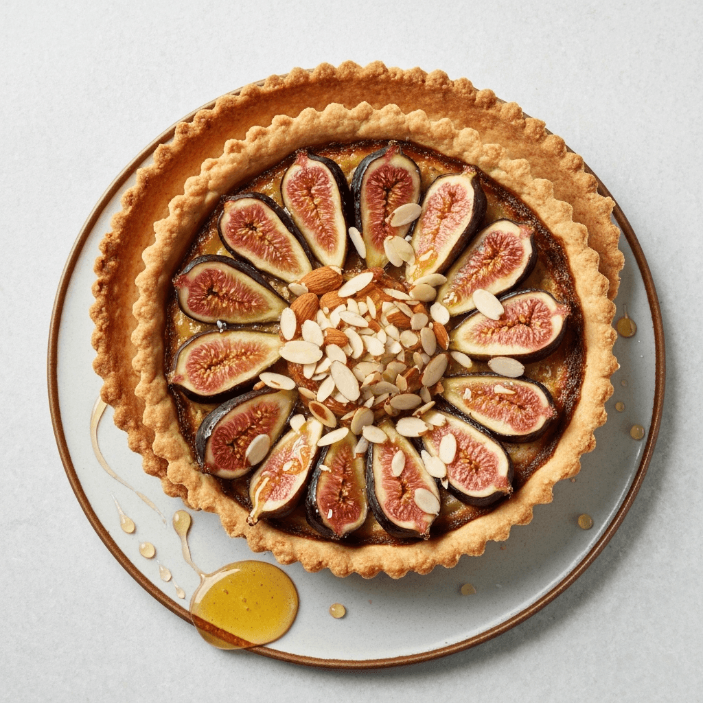 Tagine-Infused Fig and Almond Tart with Honey Drizzle
