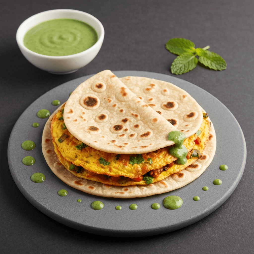 Masala Omelette Wrap with Mint Chutney